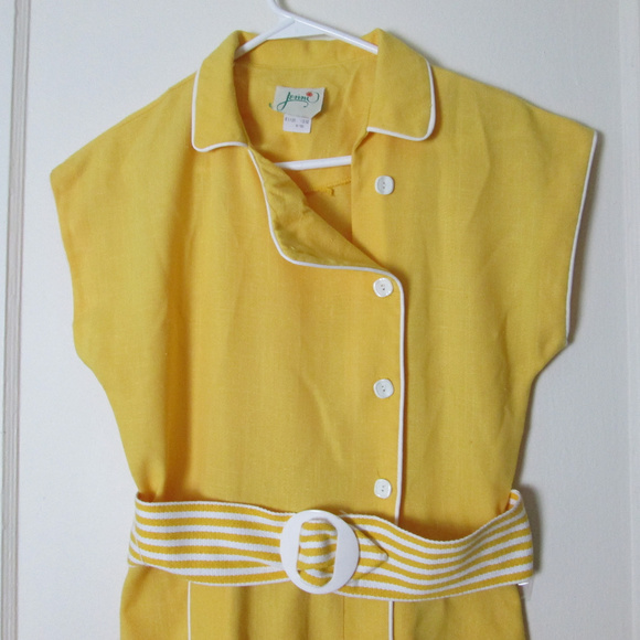 Vintage 70s yellow dress with belt Jenni - Picture 2 of 7